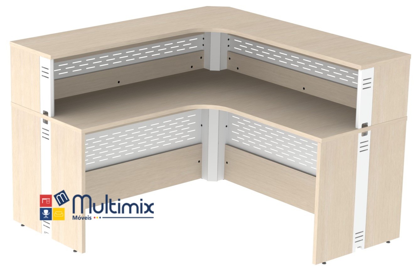 Balcão para Recepção | Attuale 25 mm Cores - Medida 1,30 X 1,30 Painel Misto