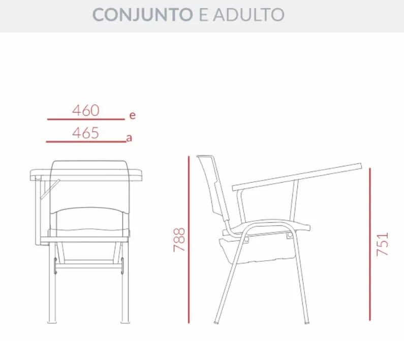 Carteira com prancheta fixa lateral Ergoplax - Conjunto ADULTO *assento estofado