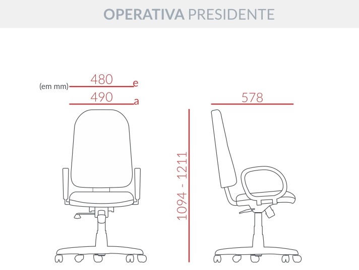 Cadeira Operativa Premium Presidente - Base Standart *Sem Braço