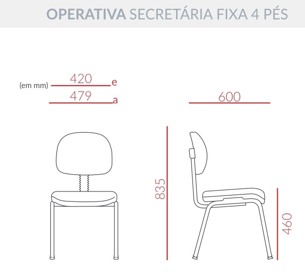 Cadeira Operativa Ergonômica Secretária - Base 4 Pés *Sem Braços