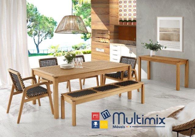 Mesa de Jantar em Madeira Corda Areia | Linha Traço - Alt. 0,75 cm X Larg. 1,40 cm X Prof. 0,93 Cm - Espaço Casa e Jardim