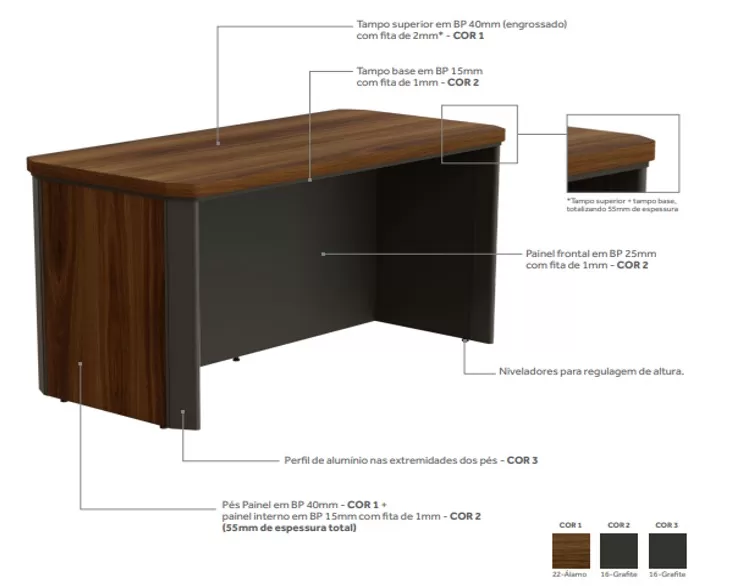 Mesa Reunião Escritório Alto Padrão 12 Lugares | 3000 X 1200 - Altis 55 Mm